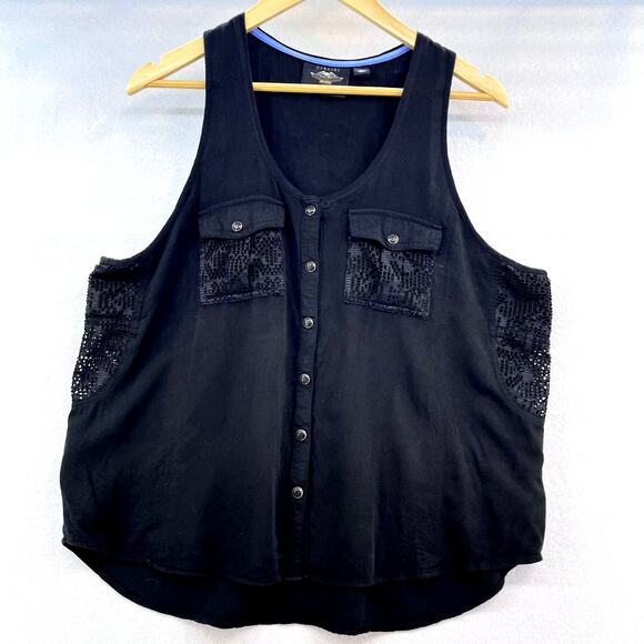 Harley Davidson tank top mesh lace accent woven black women XL - Picture 6 of 10